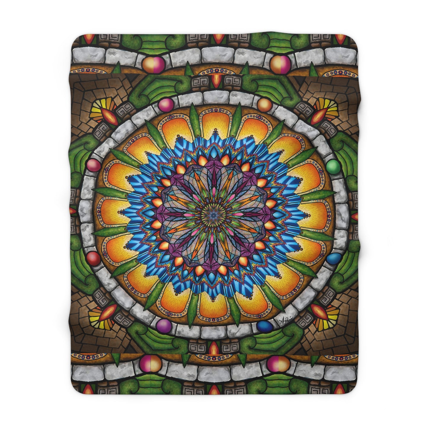 Pacio, Adam - Emerald Arrows Mandala - Sherpa Fleece Blanket