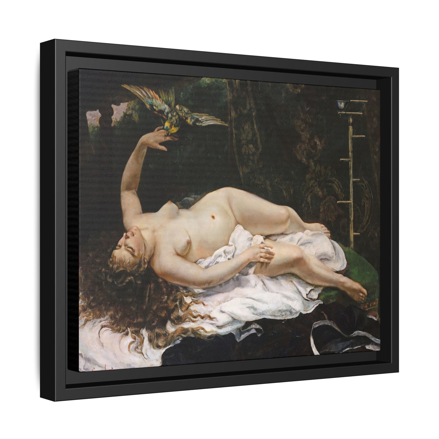 Courbet, Gustave - Woman with a Parrot (1866) - Matte Canvas, Framed