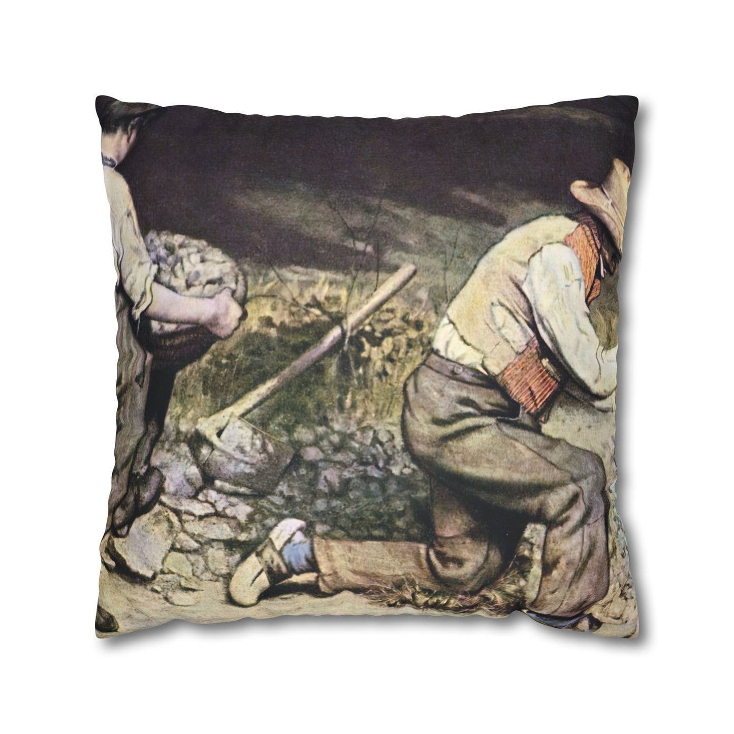 Courbet, Gustave - The Stone Breakers (1850) - Suede Square Pillowcase