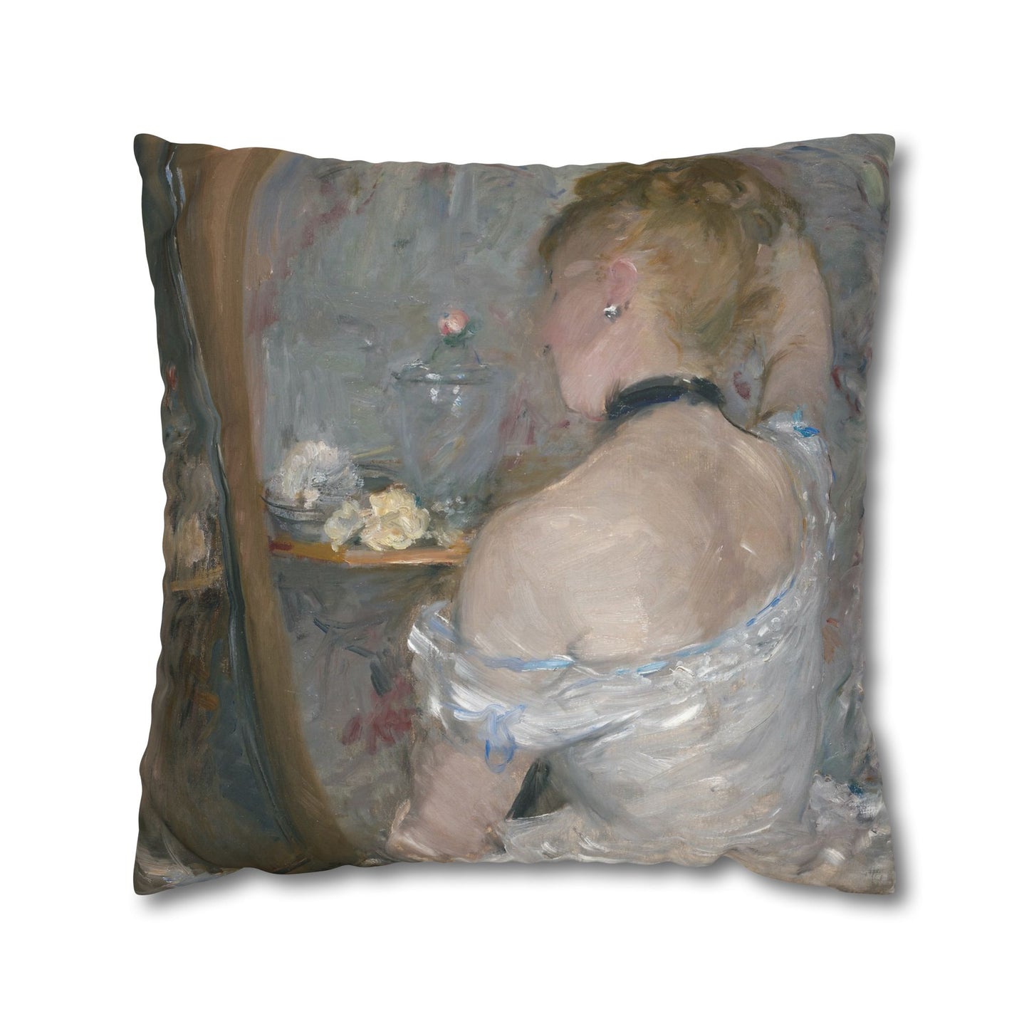 Morisot, Berthe - Woman at Her Toilette (1880) - Suede Square Pillowcase