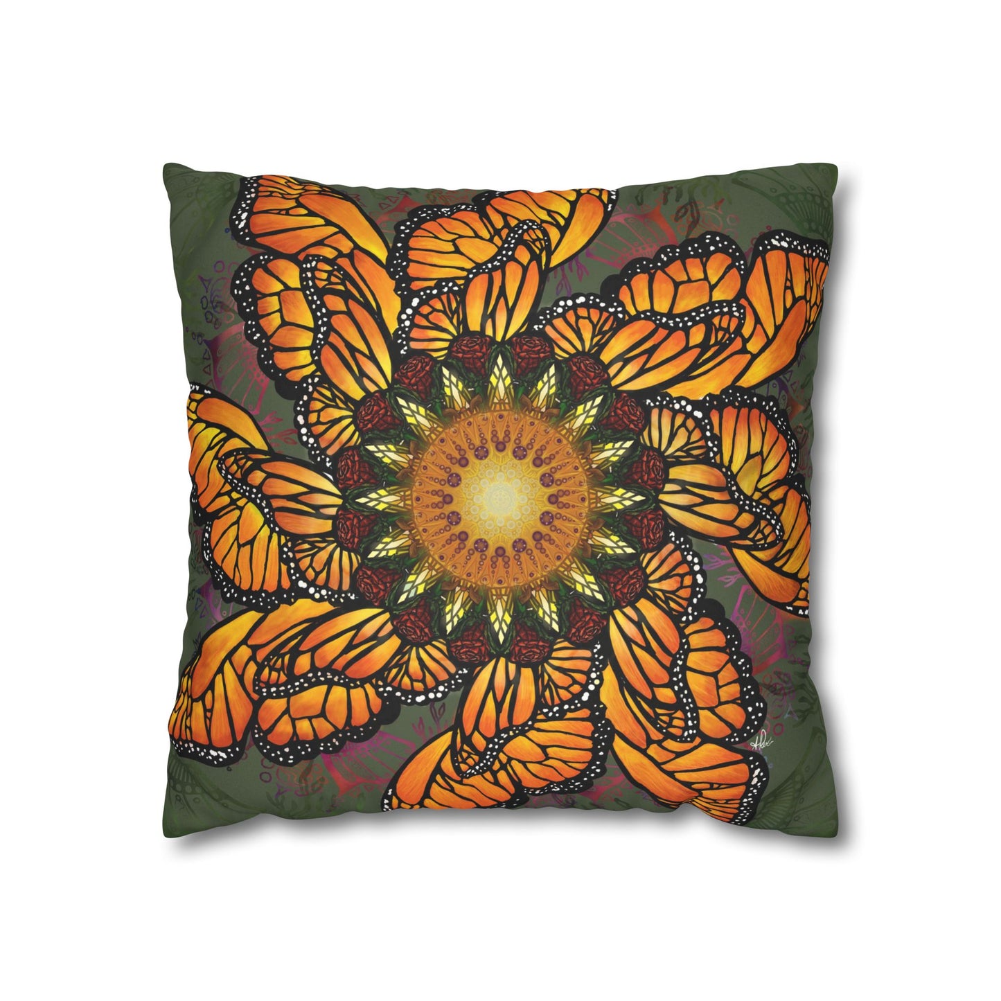 Monarch Butterfly Mandala - Faux Suede Square Pillowcase