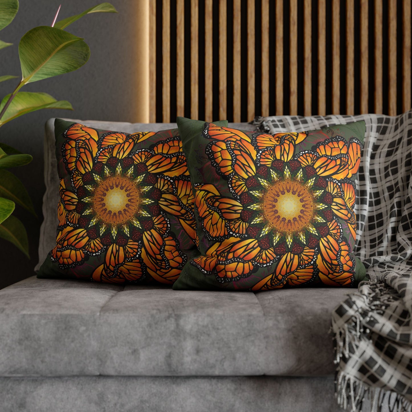 Monarch Butterfly Mandala - Faux Suede Square Pillowcase