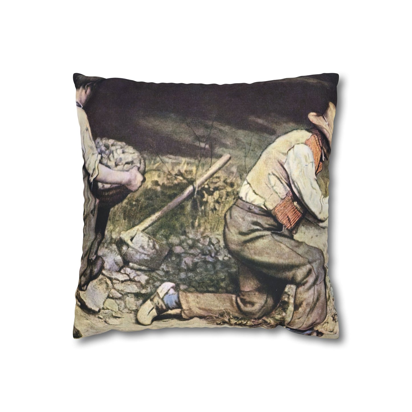Courbet, Gustave - The Stone Breakers (1850) - Suede Square Pillowcase