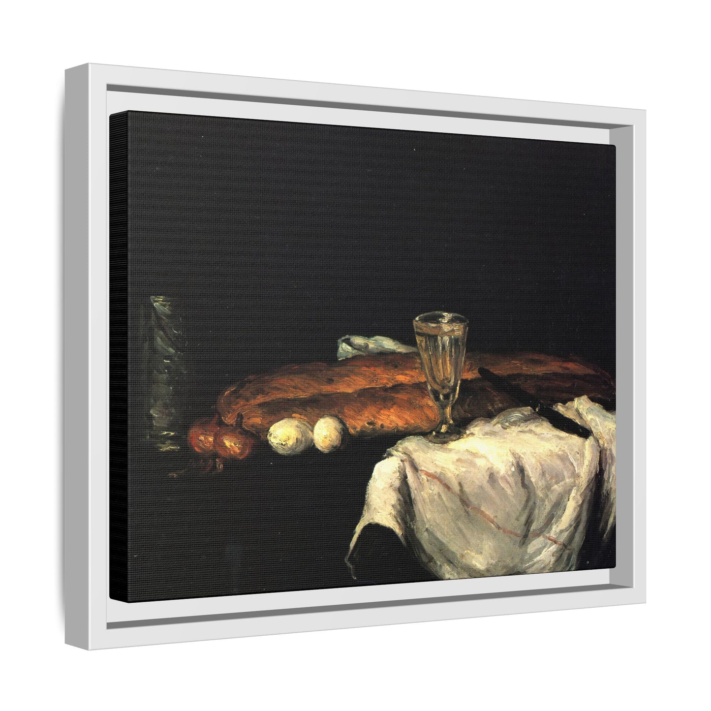 Cézanne, Paul - Still Life with Bread and Eggs (1865) - Matte Canvas, Framed