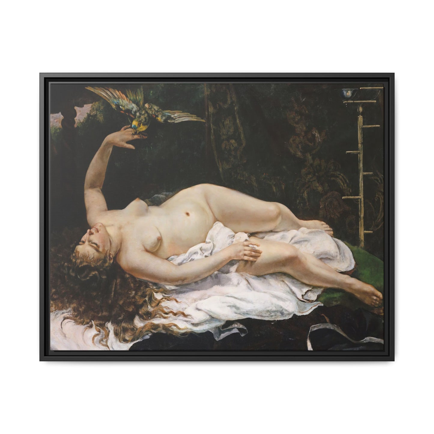 Courbet, Gustave - Woman with a Parrot (1866) - Matte Canvas, Framed