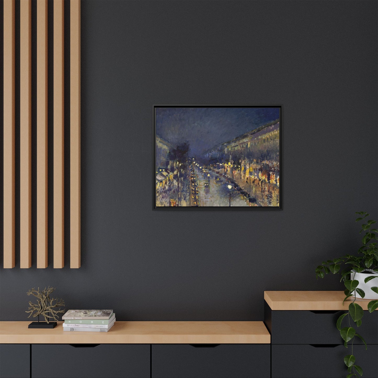 Pissarro, Camille - The Boulevard Montmartre At Night (1897) - Matte Canvas, Framed