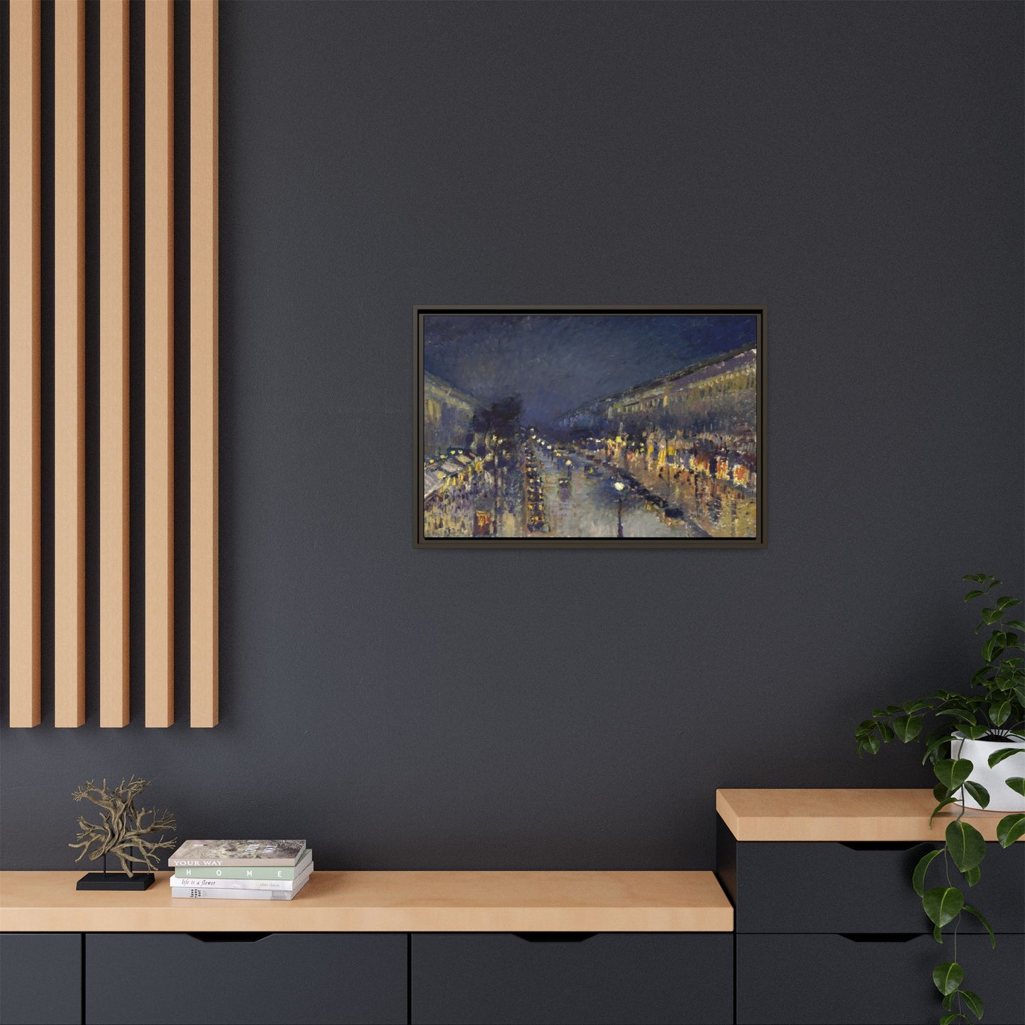 Pissarro, Camille - The Boulevard Montmartre At Night (1897) - Matte Canvas, Framed