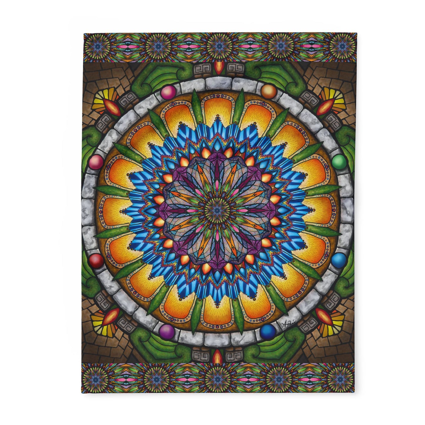 Emerald Arrows Mandala - Arctic Fleece Blanket