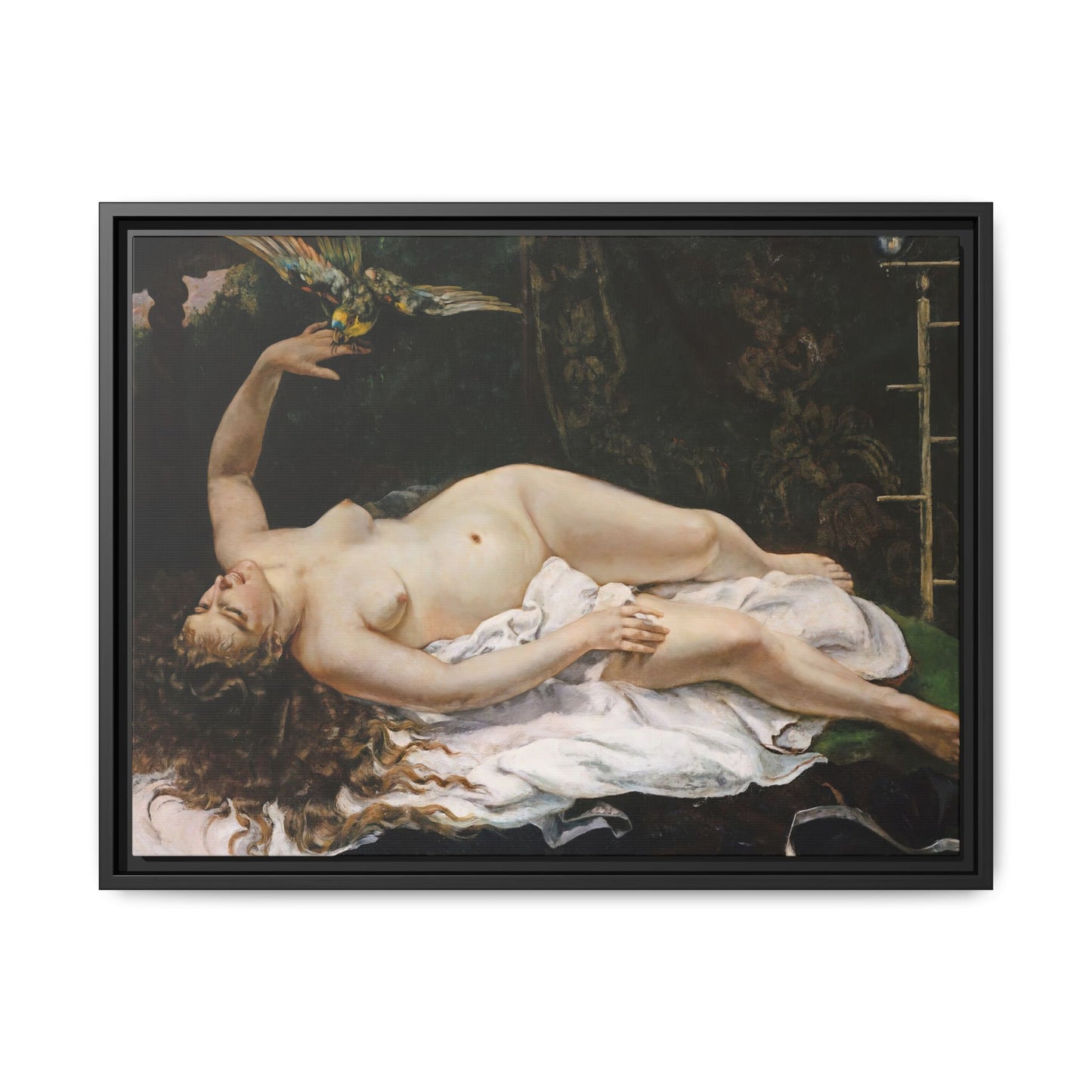 Courbet, Gustave - Woman with a Parrot (1866) - Matte Canvas, Framed