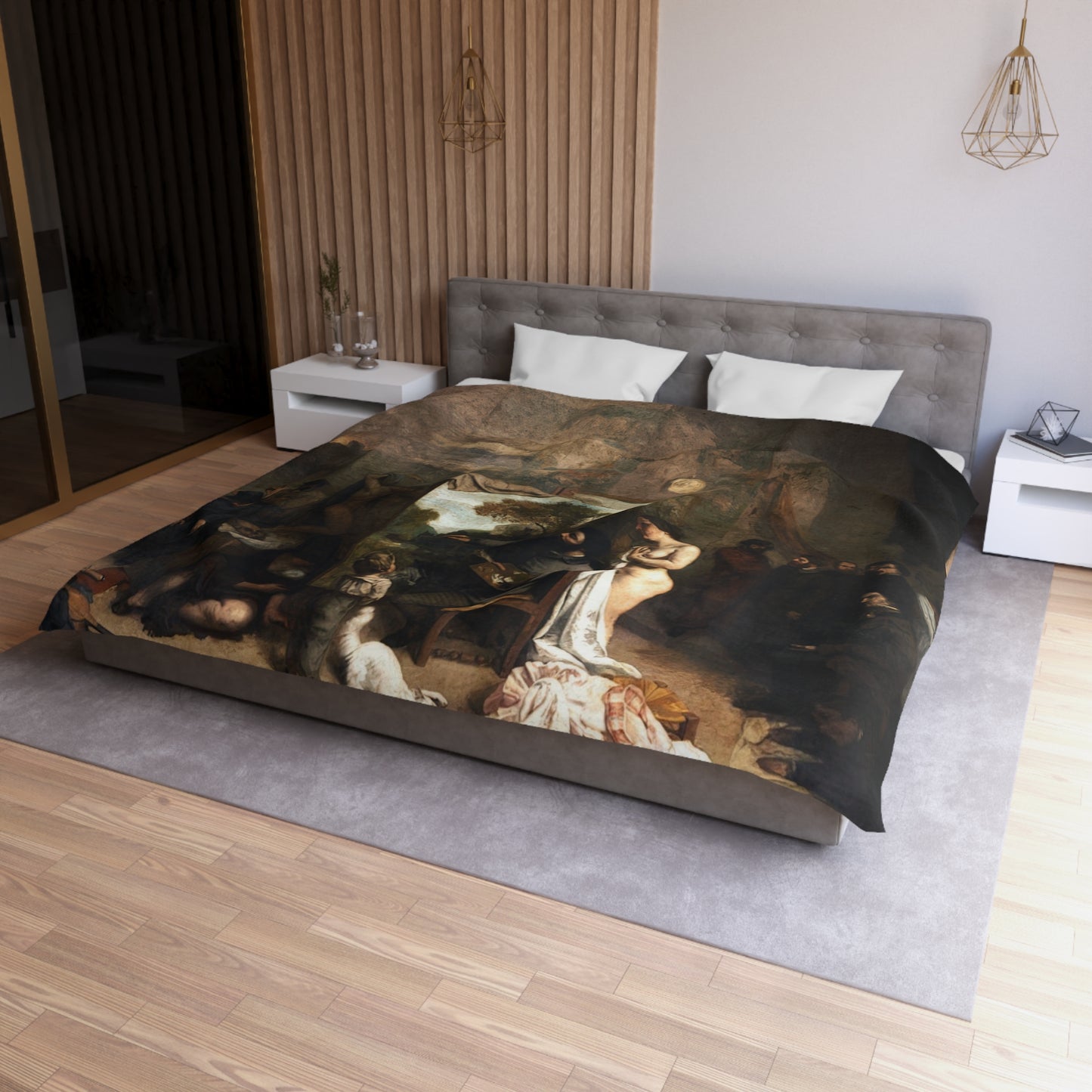 Courbet, Gustave - The Painter’s Studio (1855) - Microfiber Duvet Cover
