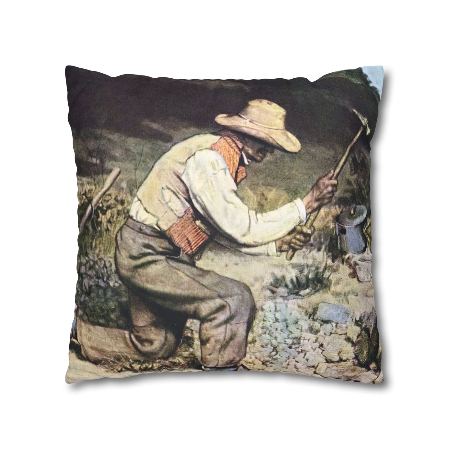 Courbet, Gustave - The Stone Breakers (1850) - Suede Square Pillowcase