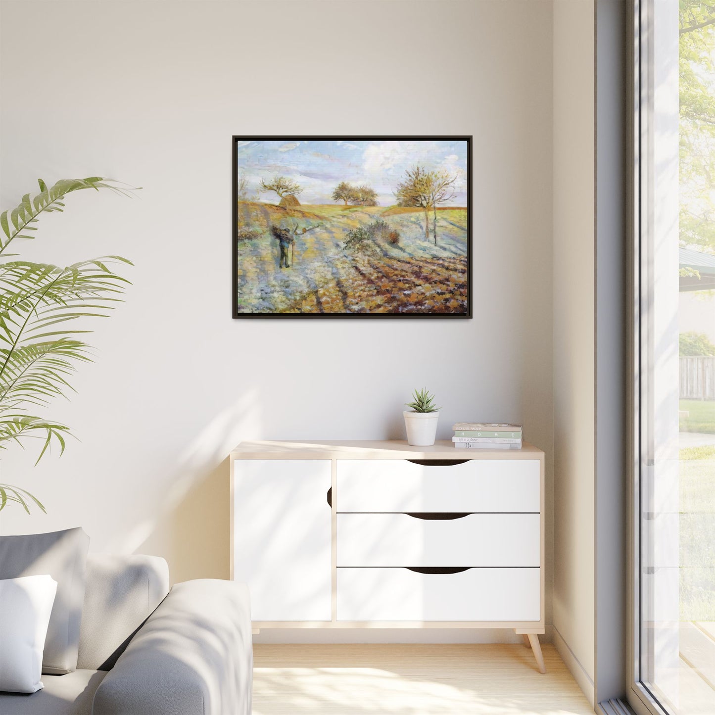 Pissarro, Camille - Hoarfrost (1873) - Matte Canvas, Framed
