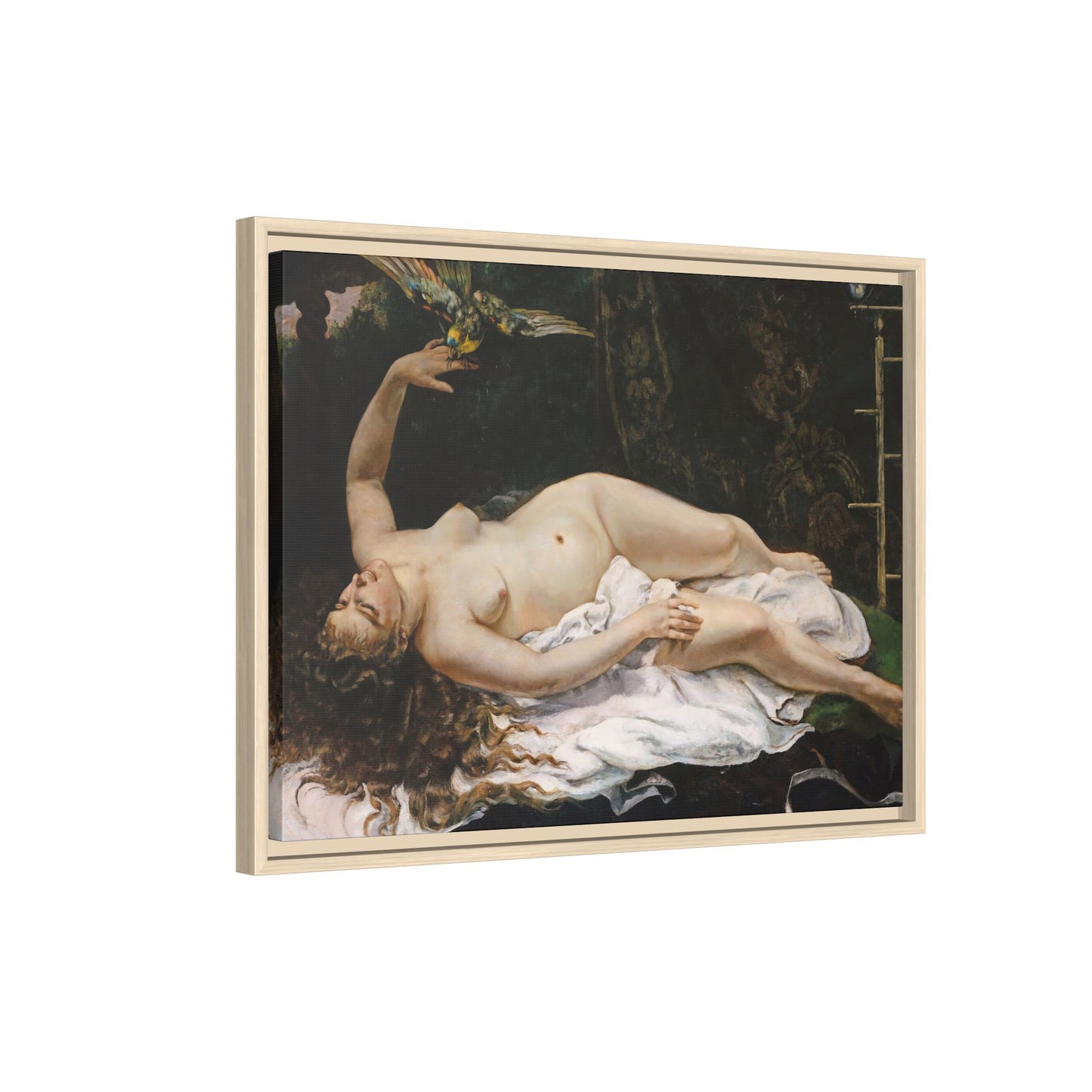 Courbet, Gustave - Woman with a Parrot (1866) - Matte Canvas, Framed