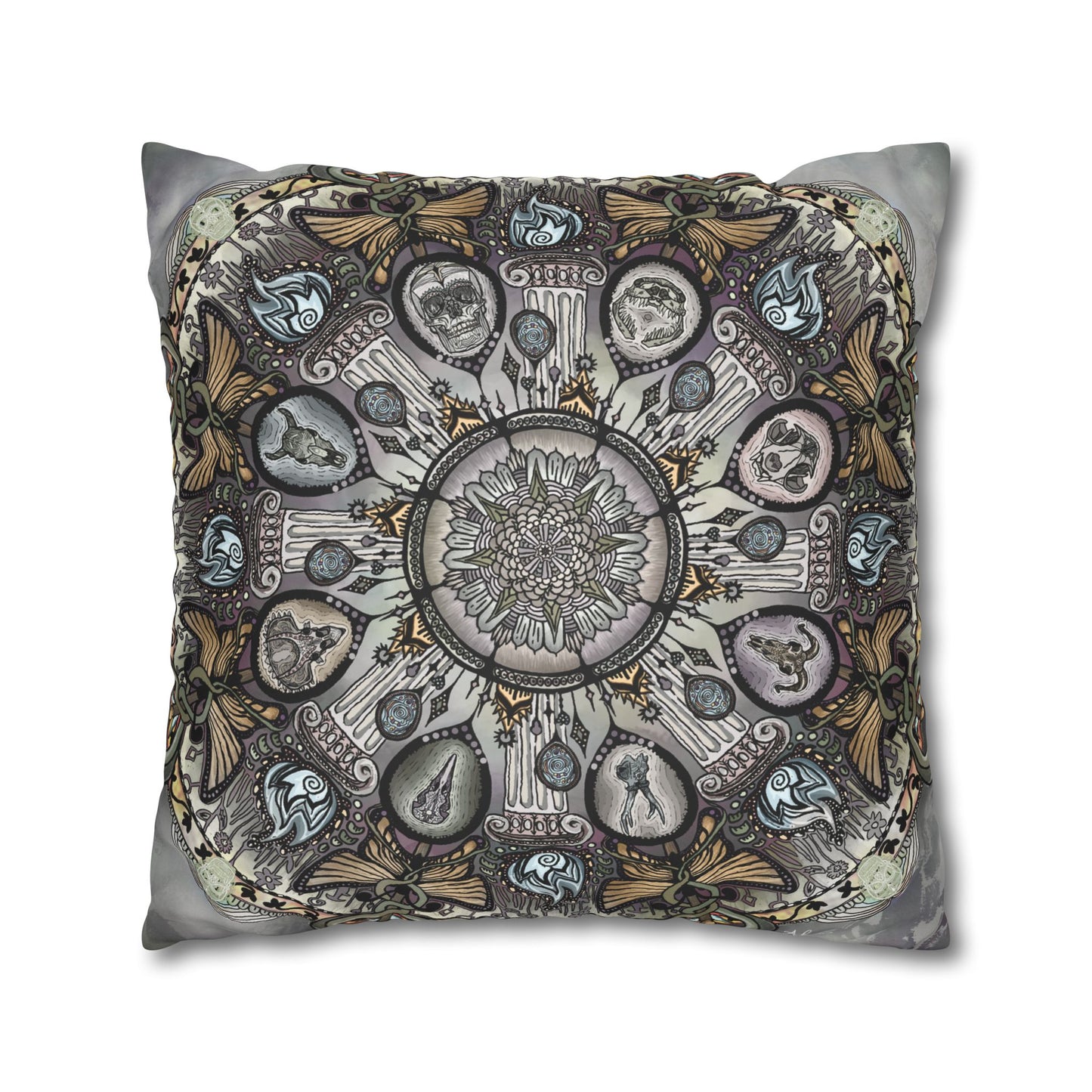 Pacio, Adam - Memento Mori Mandala - Suede Square Pillowcase
