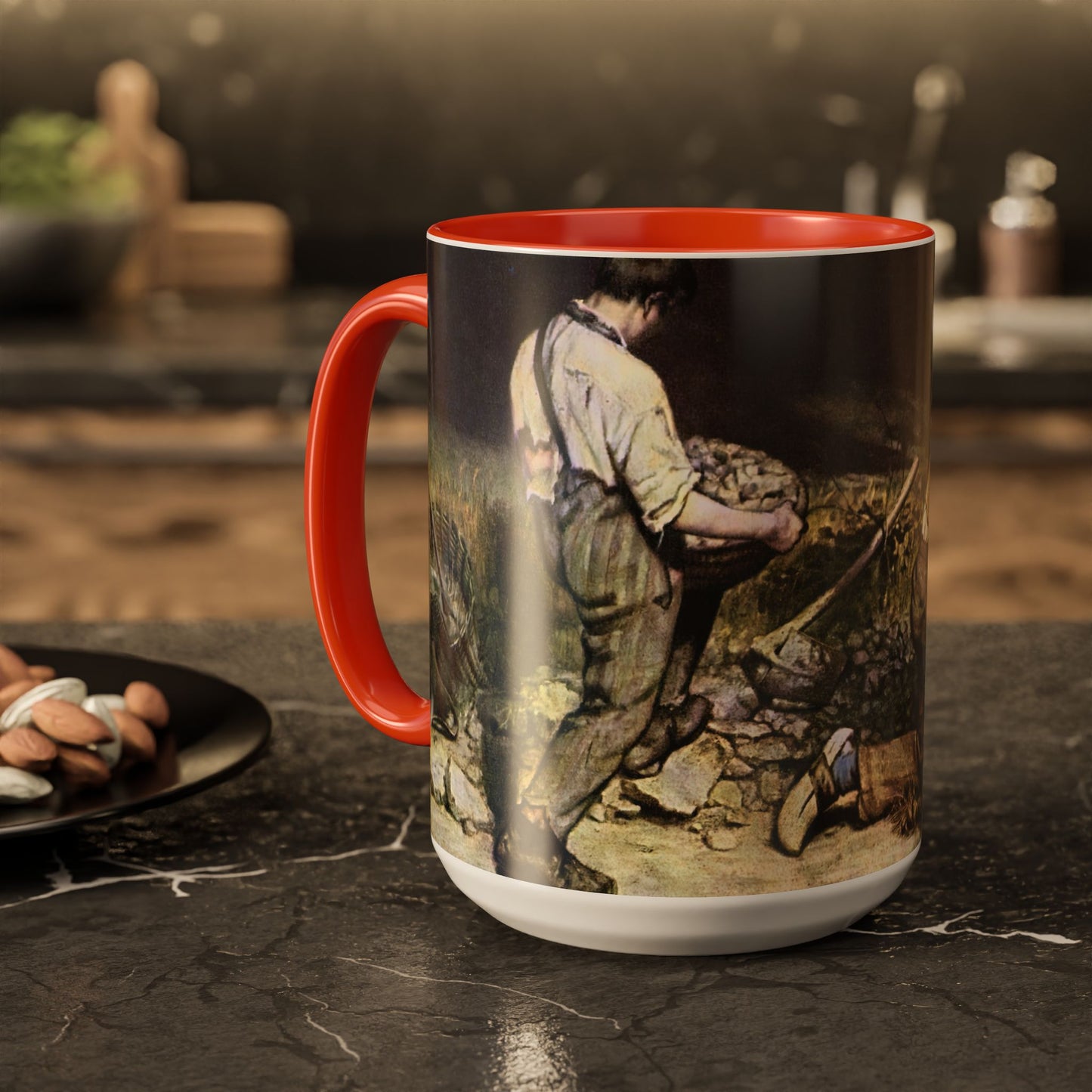 Courbet, Gustave - The Stone Breakers (1850) - Colorful Accent Mugs