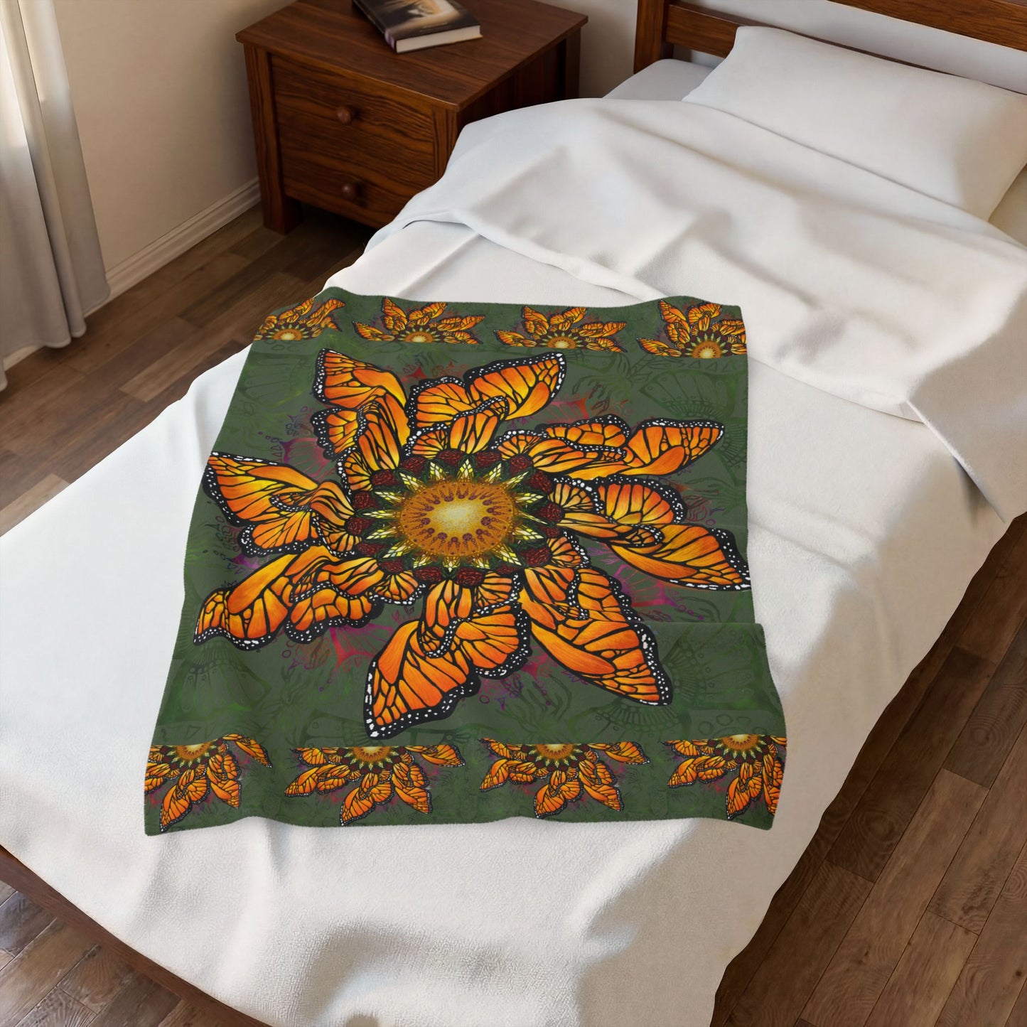 Pacio, Adam - Monarch Butterfly Mandala - Velveteen Plush Blanket