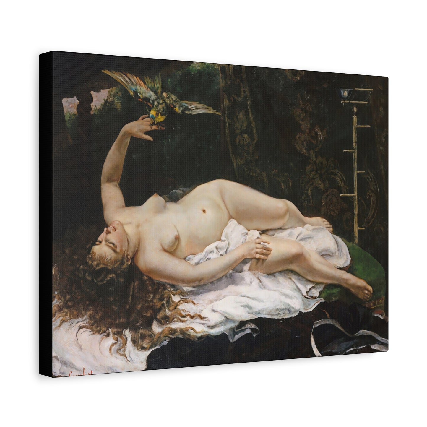 Courbet, Gustave - Woman with a Parrot (1866) - Canvas Block, unframed