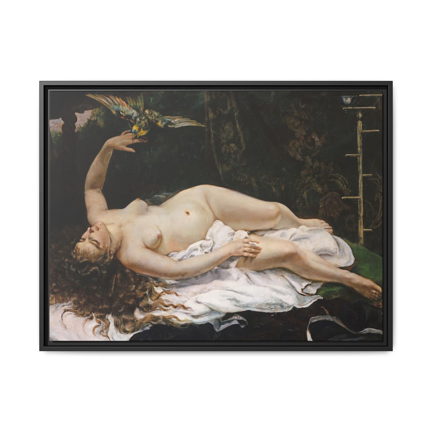 Courbet, Gustave - Woman with a Parrot (1866) - Matte Canvas, Framed