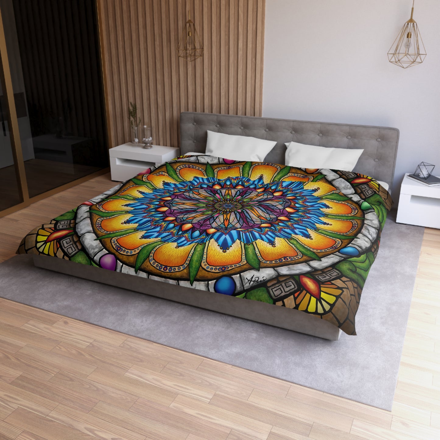 Pacio, Adam - Emerald Arrows Mandala - Microfiber Duvet Cover