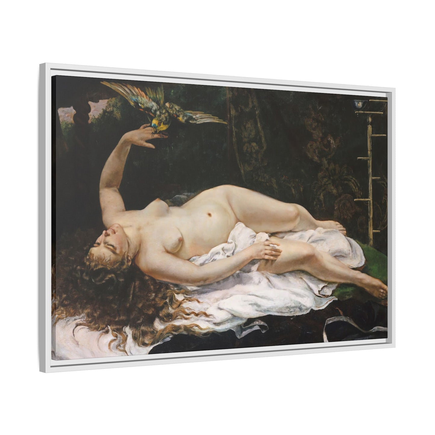 Courbet, Gustave - Woman with a Parrot (1866) - Matte Canvas, Framed