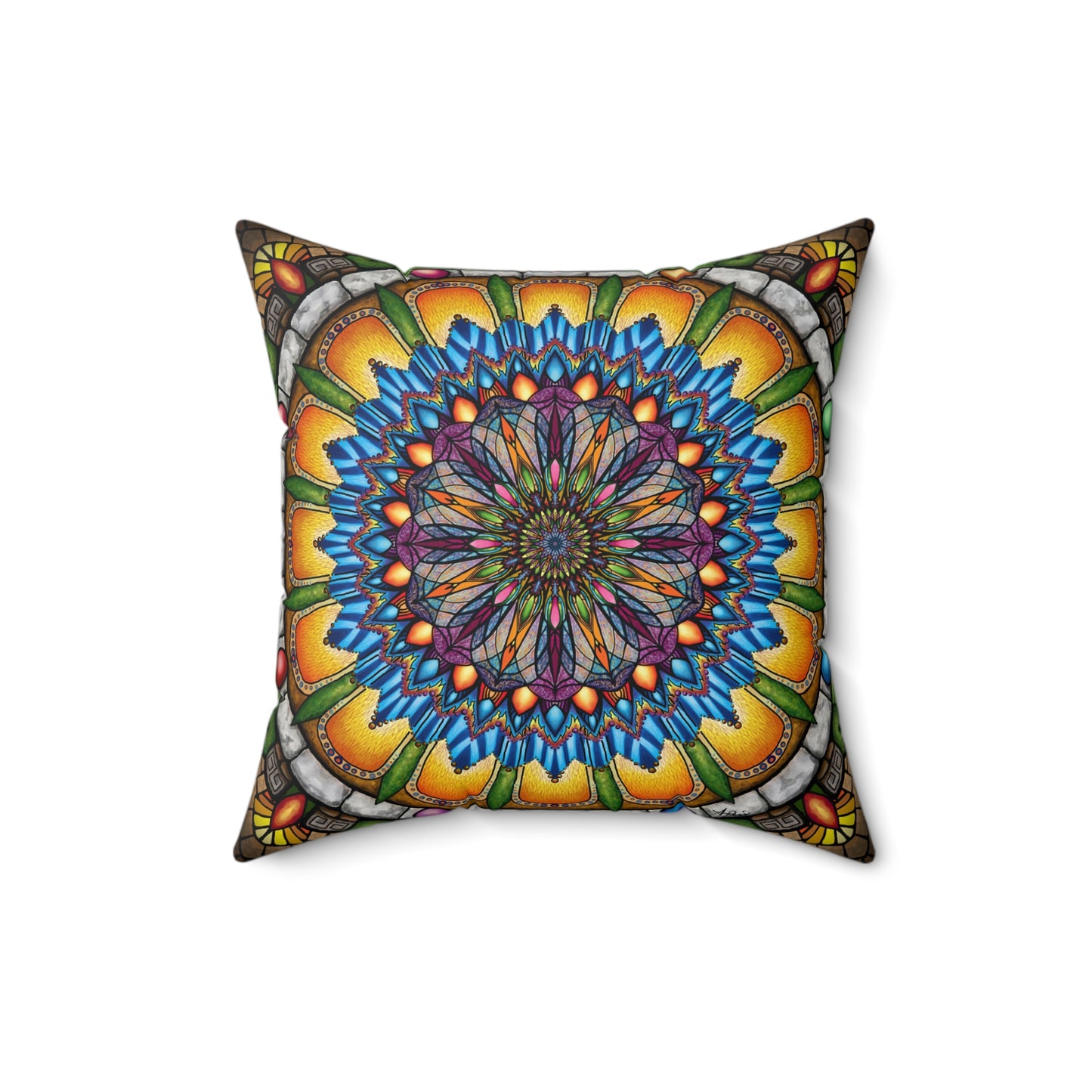 Pacio, Adam - Emerald Arrows Mandala - Suede Square Pillow