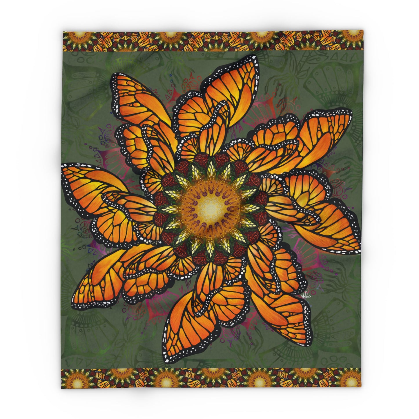 Monarch Butterfly Mandala - Arctic Fleece Blanket