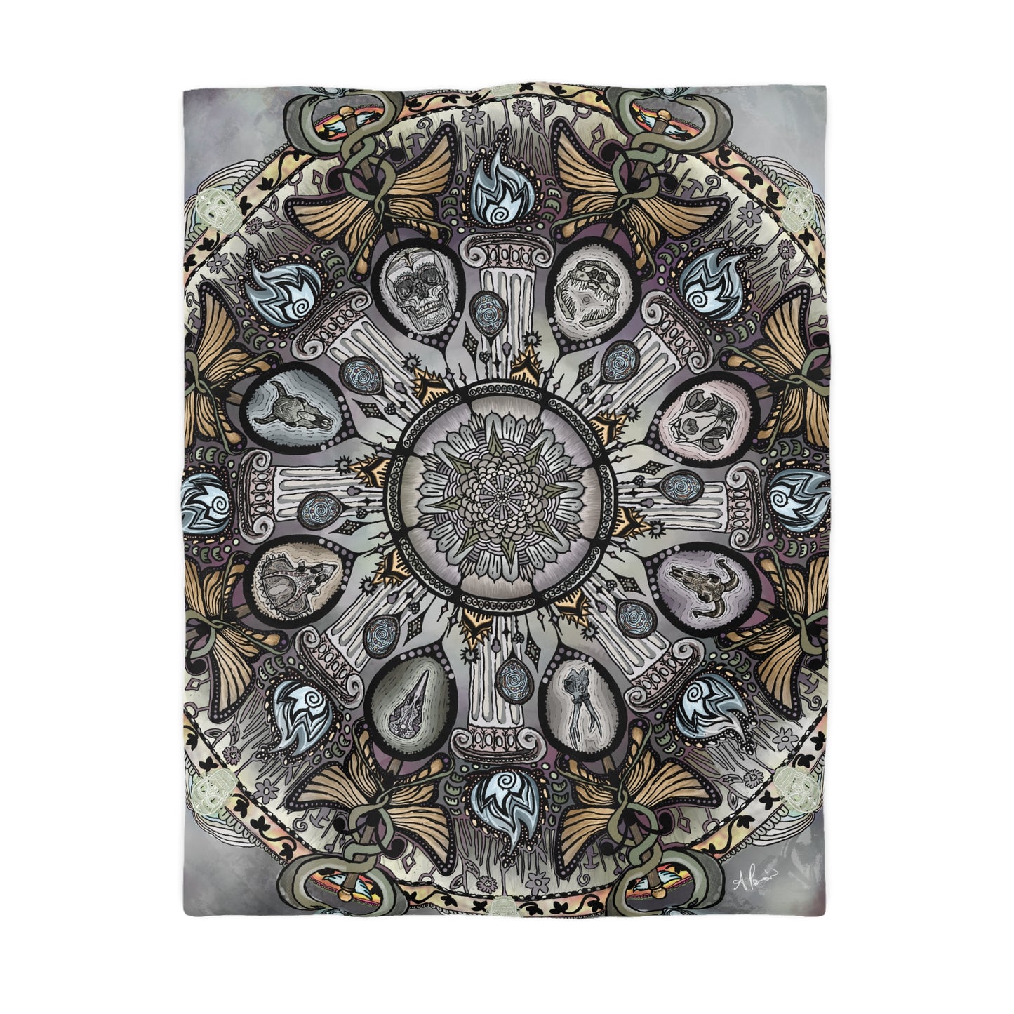 Pacio, Adam - Memento Mori Mandala - Microfiber Duvet Cover
