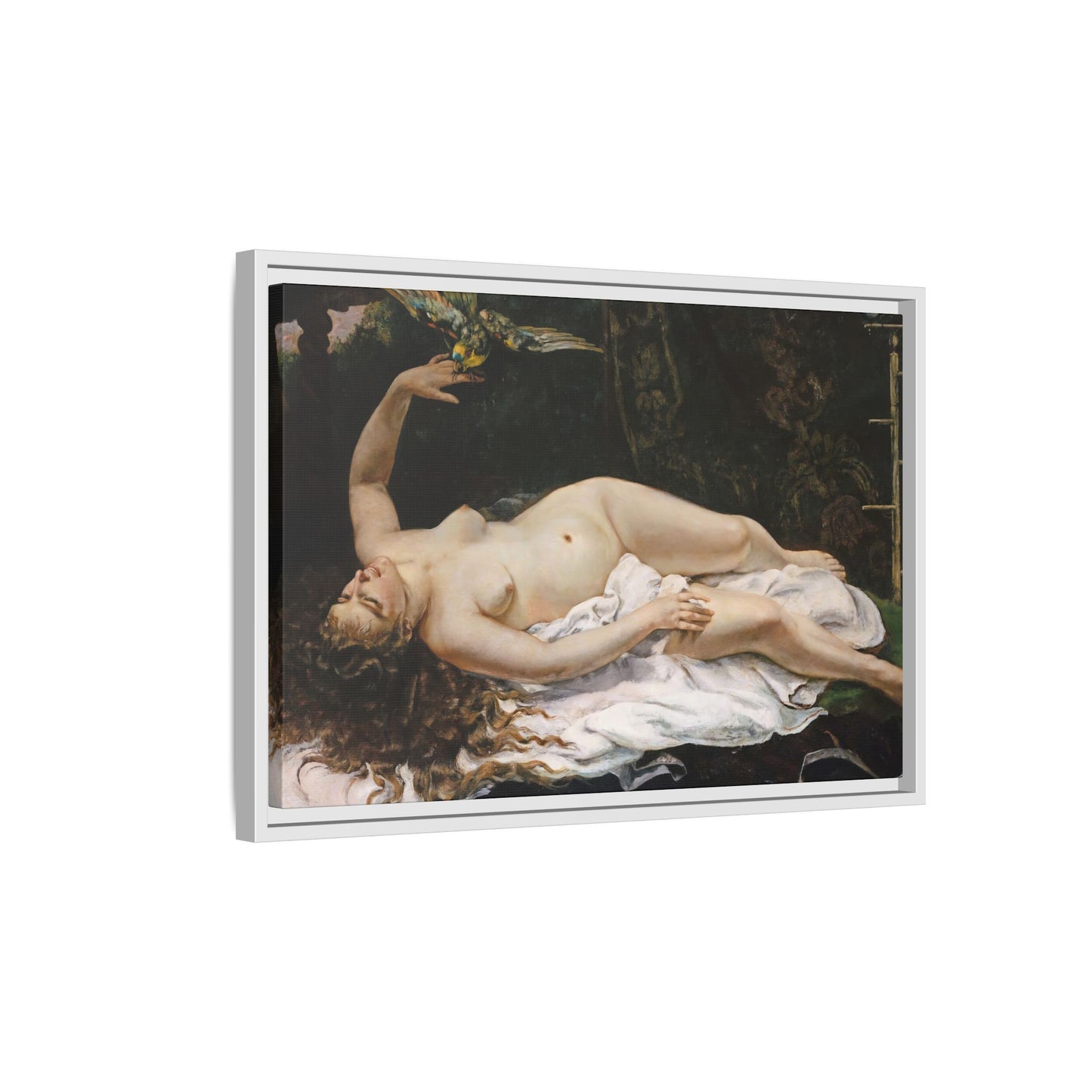Courbet, Gustave - Woman with a Parrot (1866) - Matte Canvas, Framed