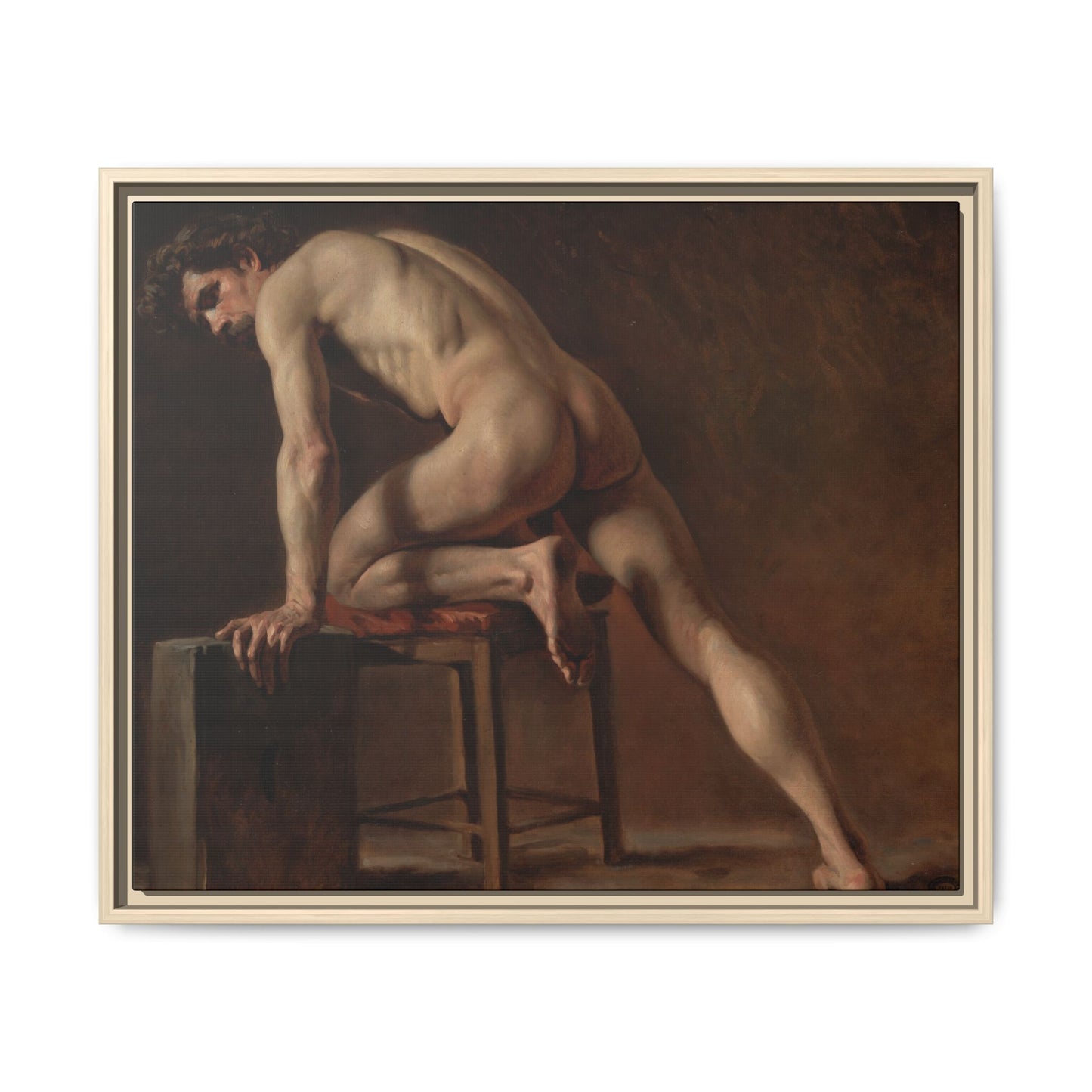 Courbet, Gustave - Study of a Nude Man (1840) - Matte Canvas, Framed