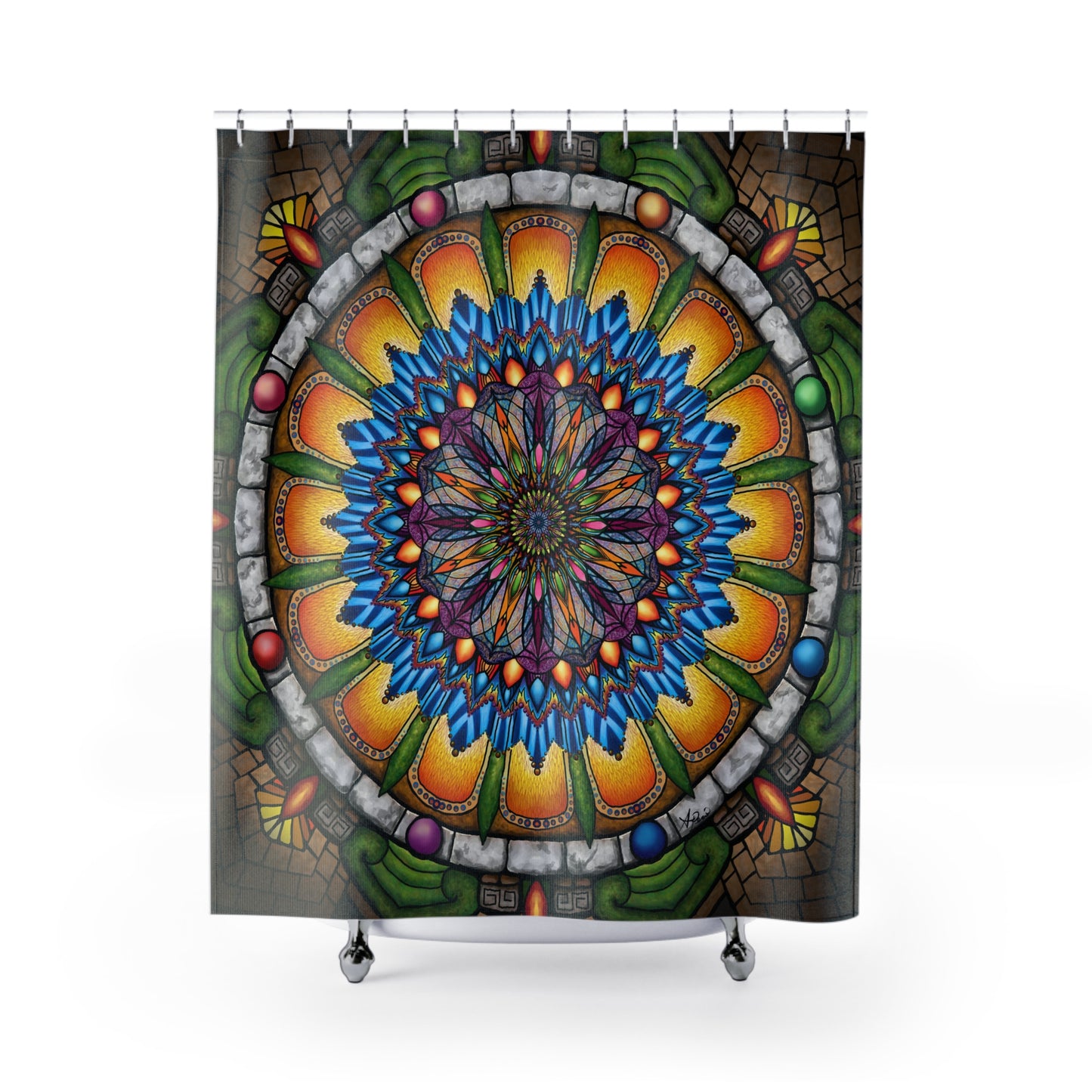 Emerald Arrows Mandala - Shower Curtains