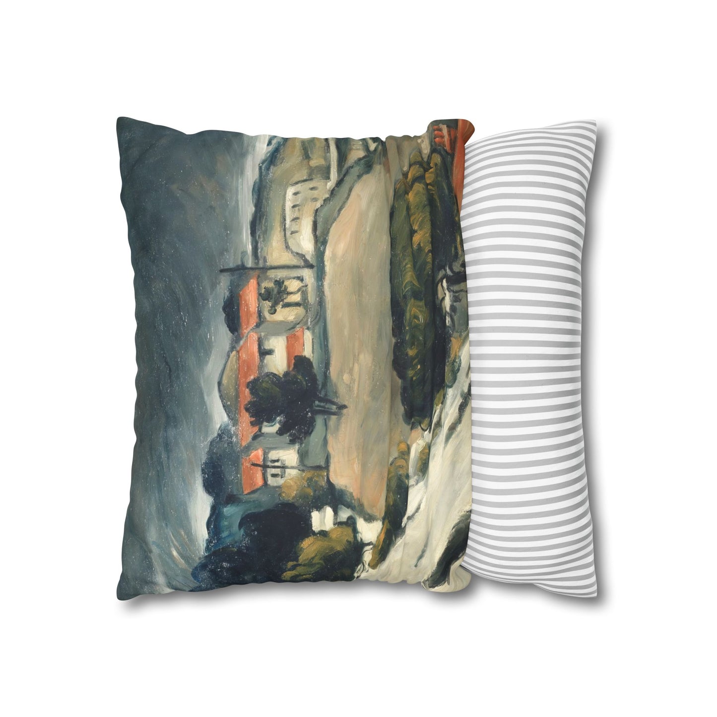 Cézanne, Paul - L’Estaque, Melting Snow (1870) - Suede Square Pillowcase