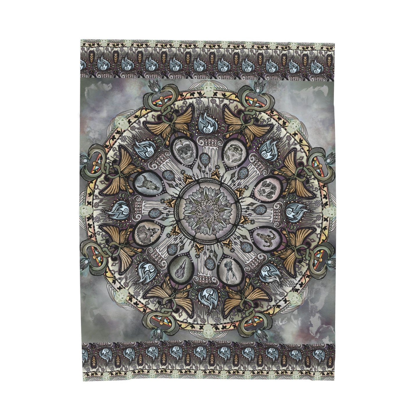 Memento Mori Mandala - Velveteen Plush Blanket