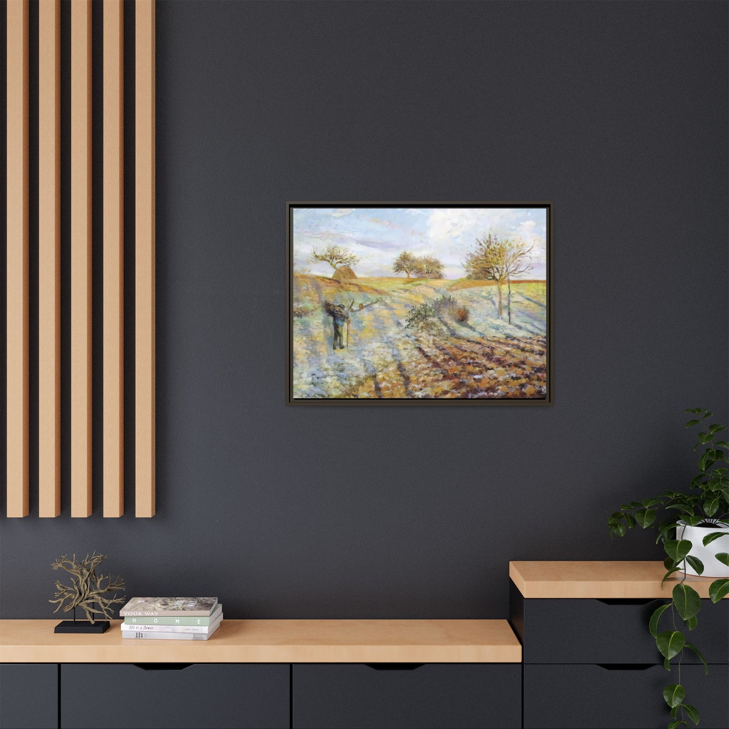 Pissarro, Camille - Hoarfrost (1873) - Matte Canvas, Framed
