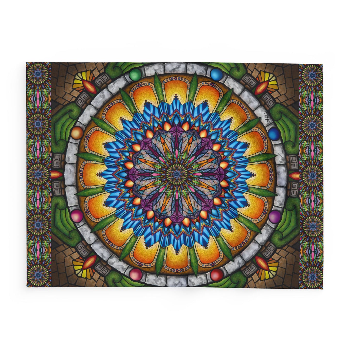 Emerald Arrows Mandala - Arctic Fleece Blanket