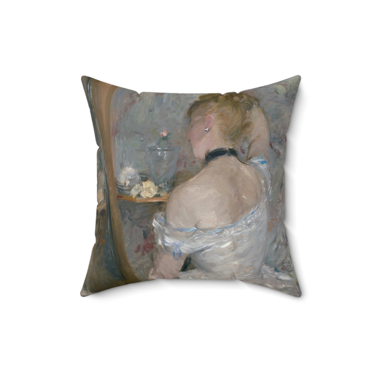 Morisot, Berthe - Woman at Her Toilette (1880) - Suede Square Pillow
