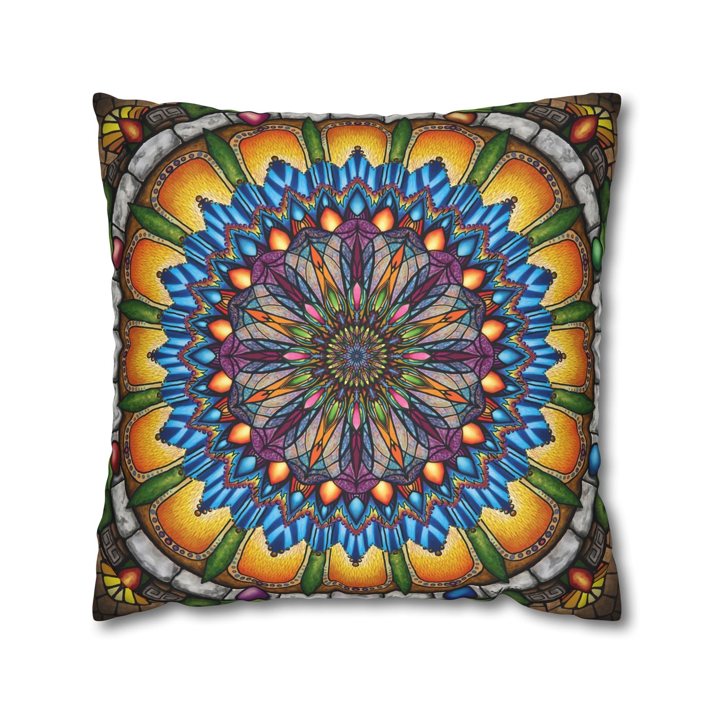 Pacio, Adam - Emerald Arrows Mandala - Suede Square Pillowcase