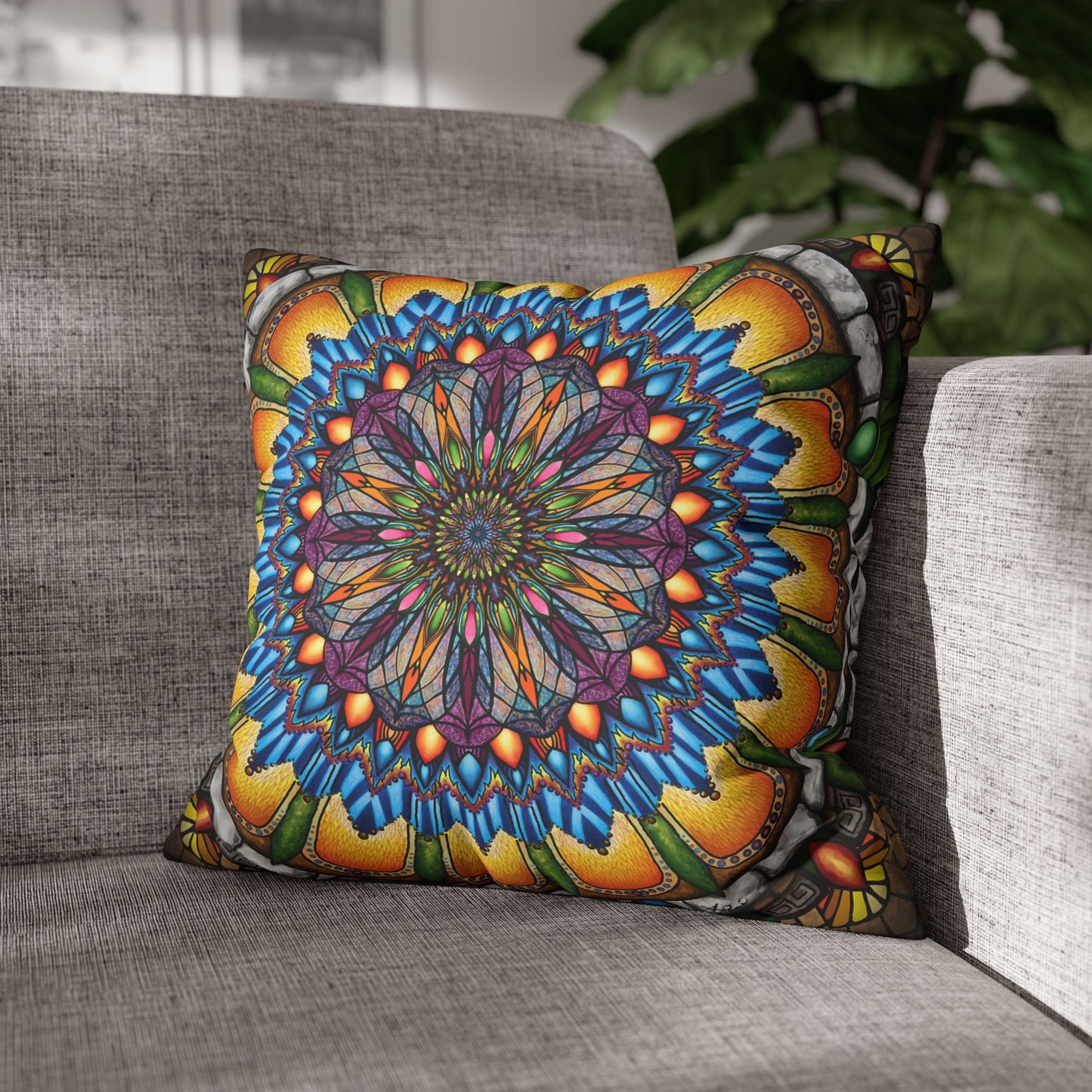 Pacio, Adam - Emerald Arrows Mandala - Suede Square Pillowcase