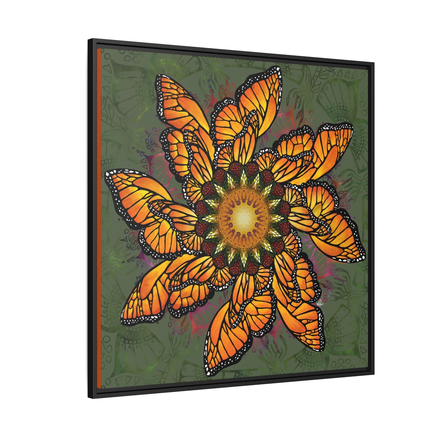 Monarch Butterfly Mandala - Framed Matte Canvas