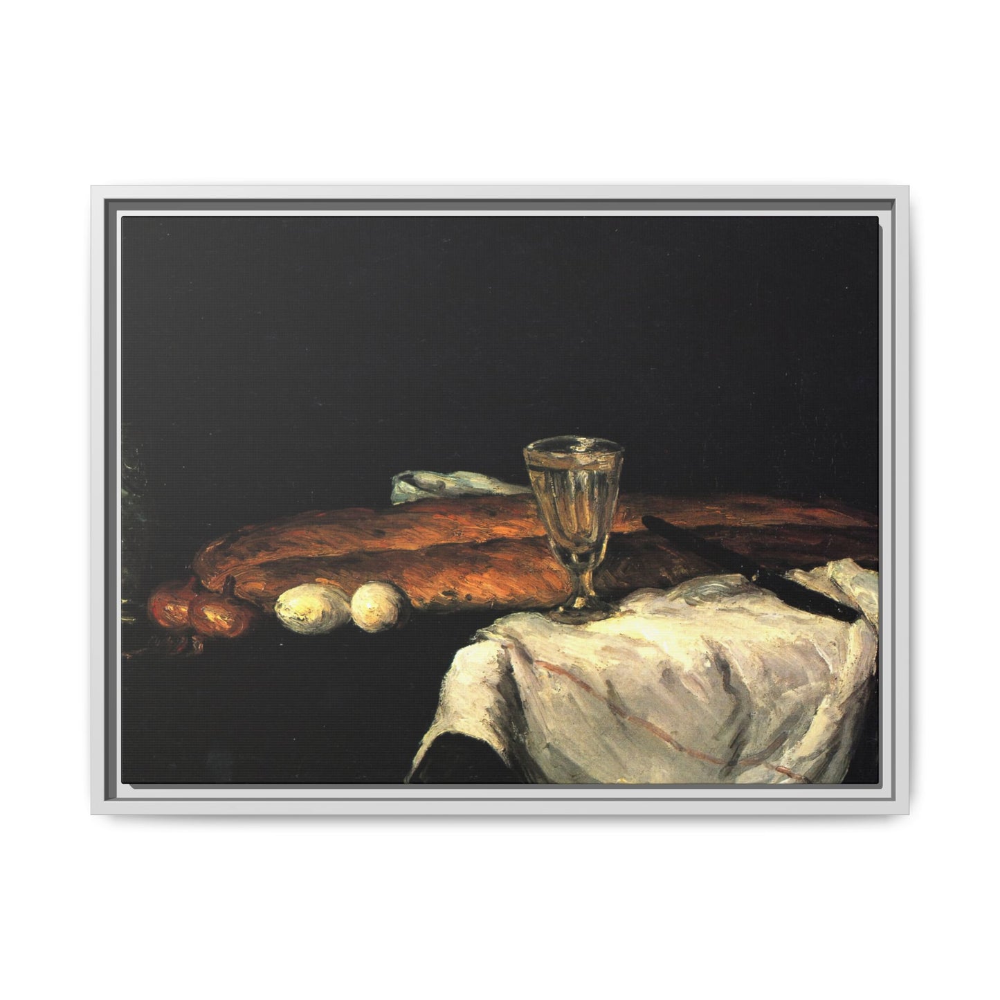 Cézanne, Paul - Still Life with Bread and Eggs (1865) - Matte Canvas, Framed