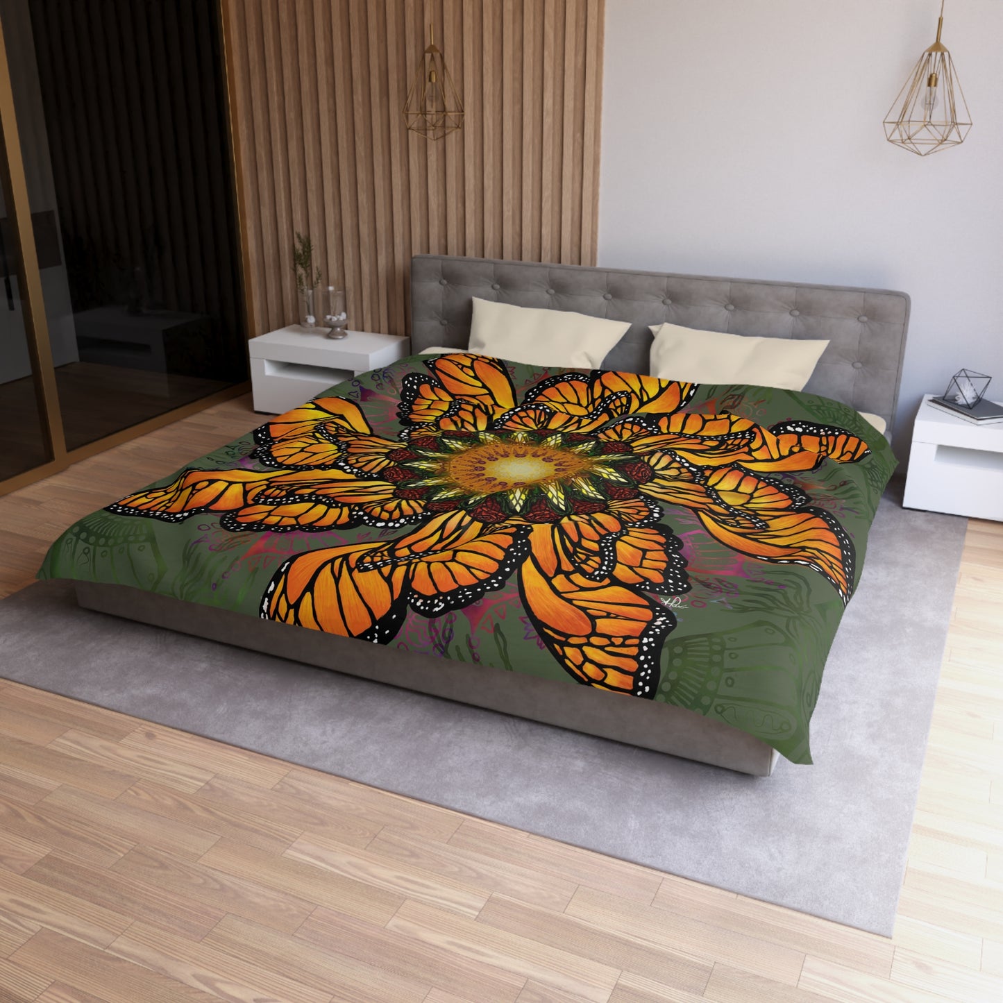 Pacio, Adam - Monarch Butterfly Mandala - Microfiber Duvet Cover