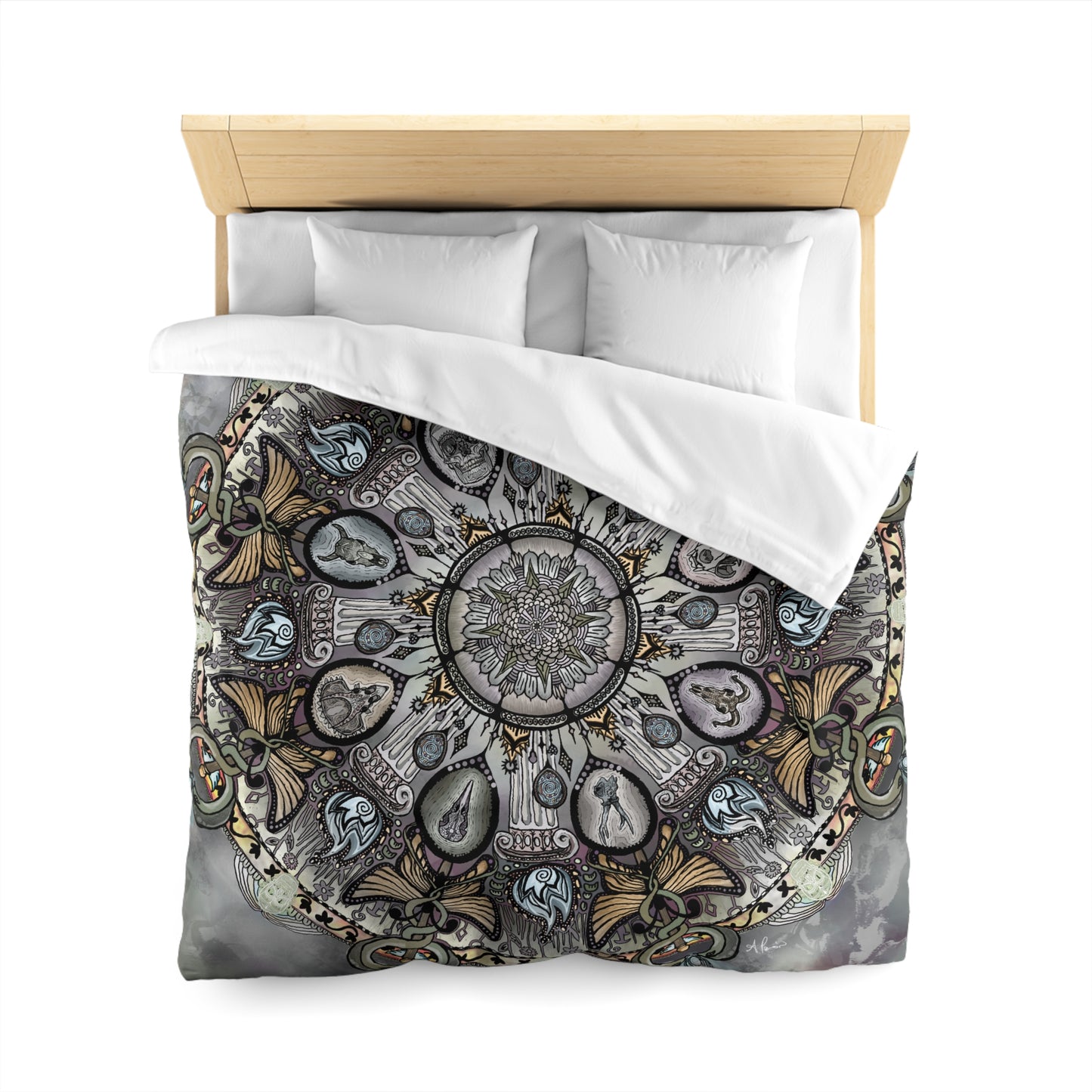 Memento Mori Mandala - Microfiber Duvet Cover