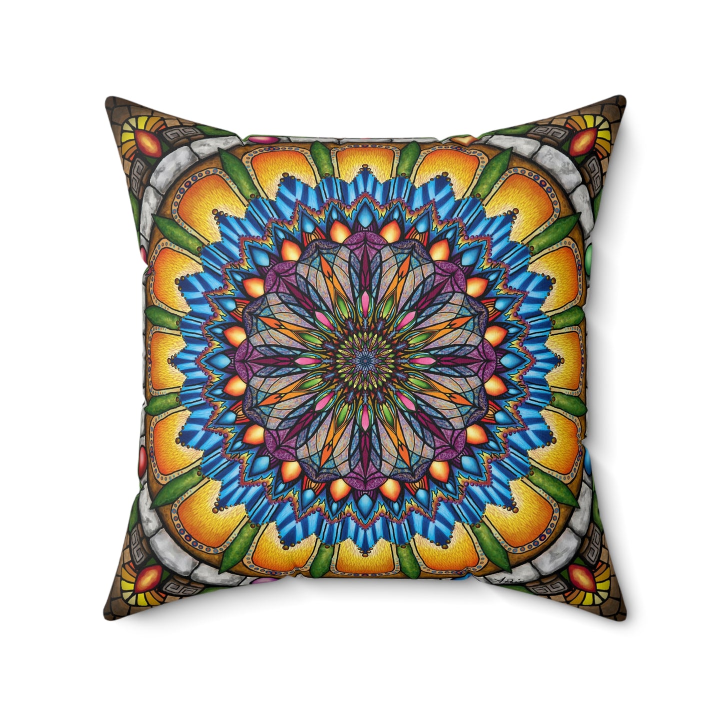 Pacio, Adam - Emerald Arrows Mandala - Suede Square Pillow