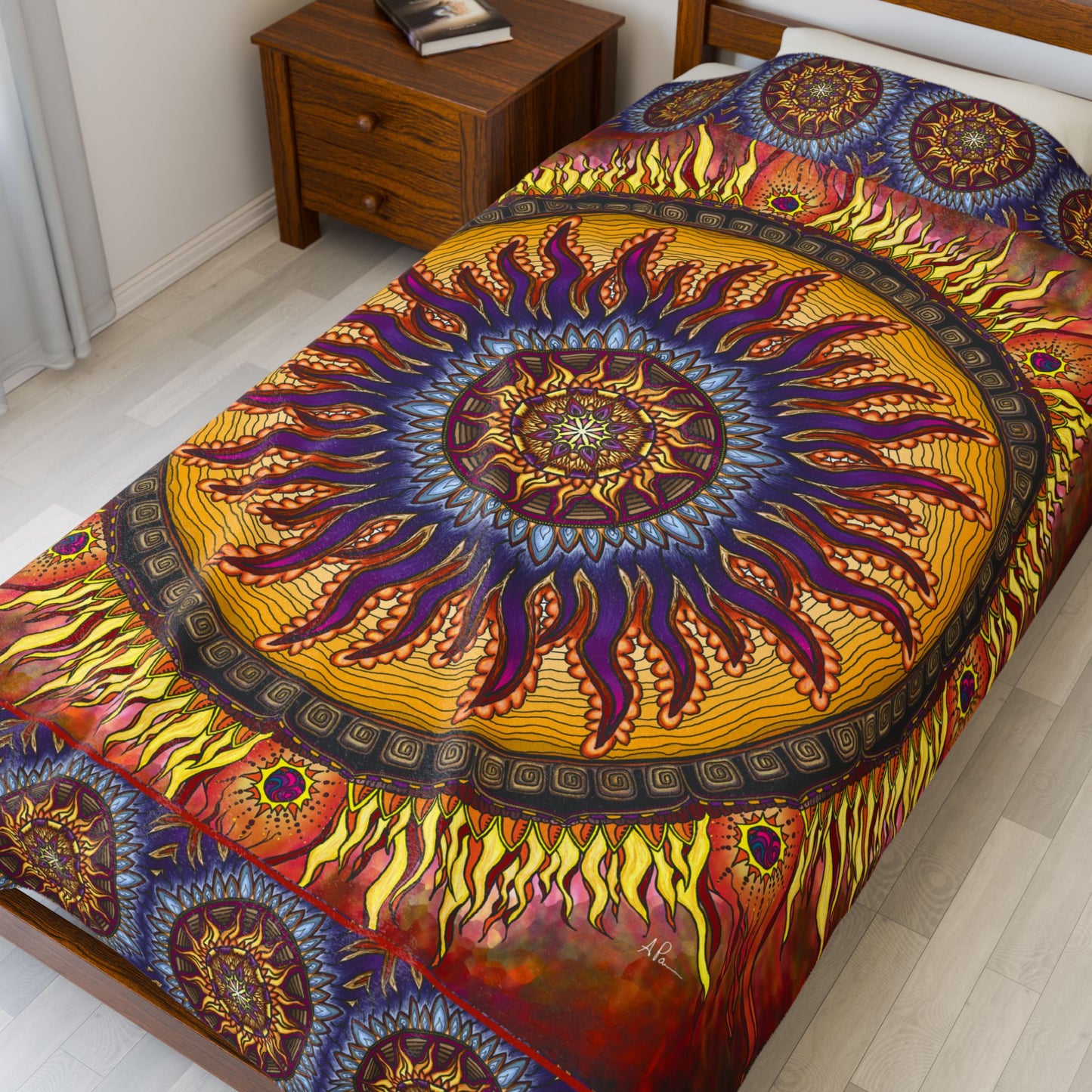 Solar Disc Mandala - Velveteen Plush Blanket