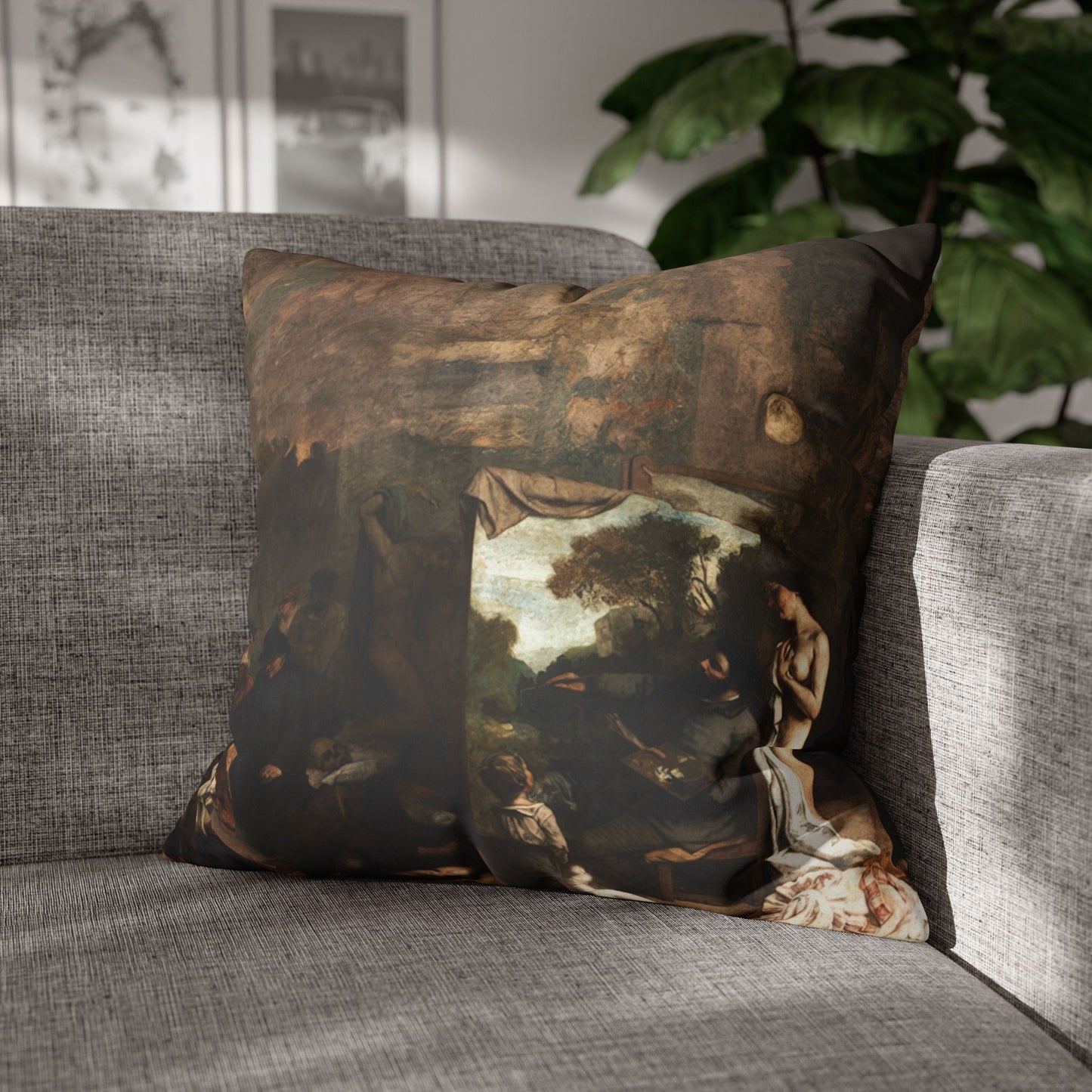 Courbet, Gustave - The Painter’s Studio (1855) - Suede Square Pillowcase