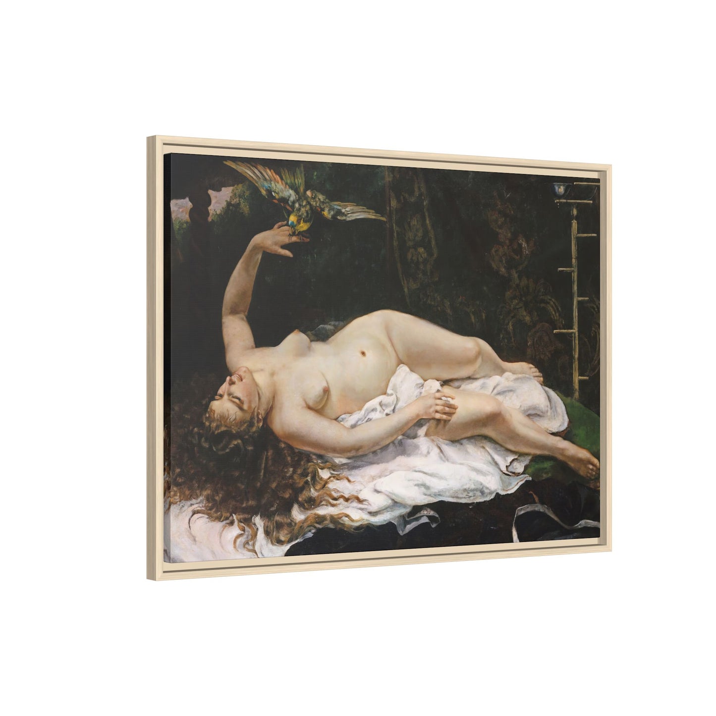 Courbet, Gustave - Woman with a Parrot (1866) - Matte Canvas, Framed