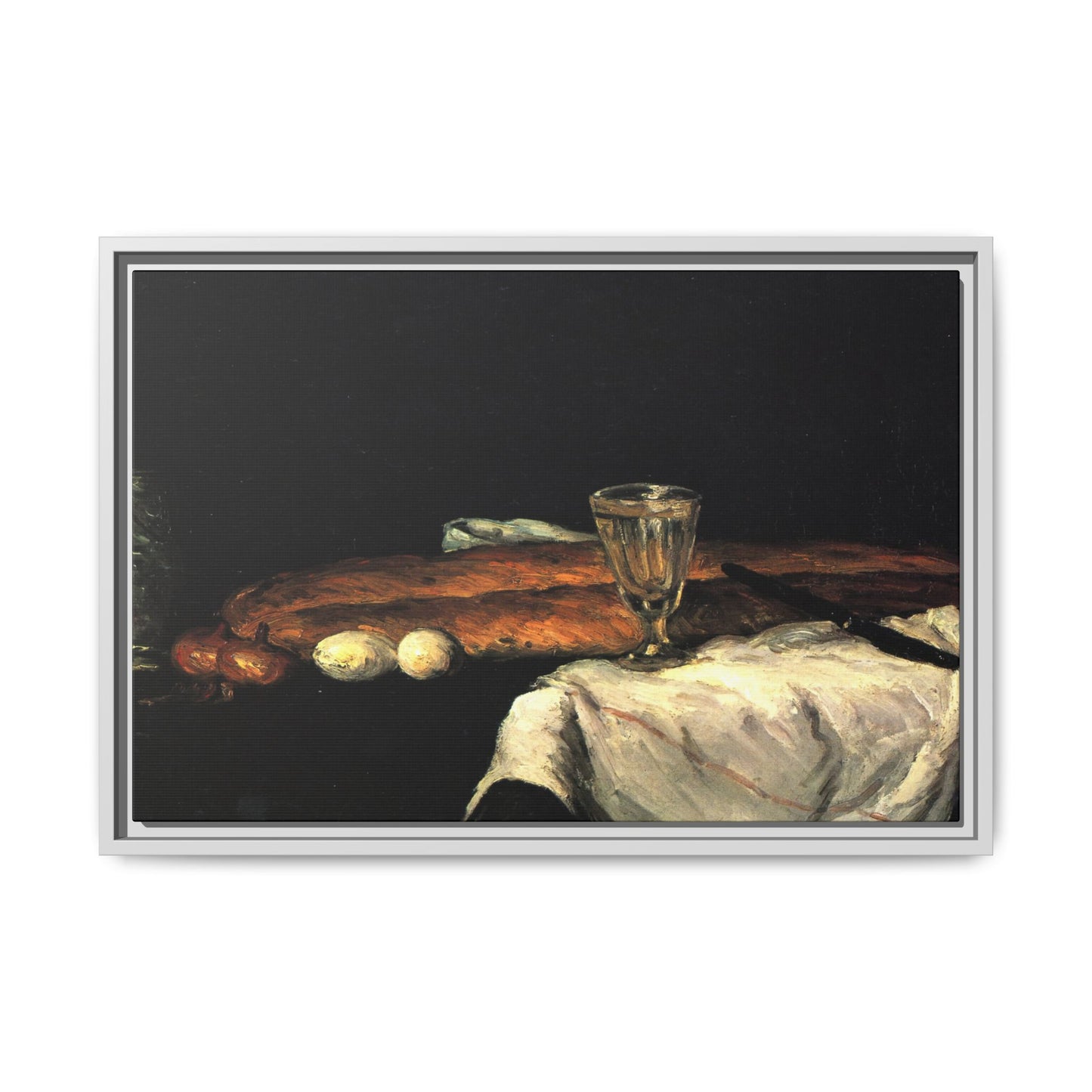 Cézanne, Paul - Still Life with Bread and Eggs (1865) - Matte Canvas, Framed