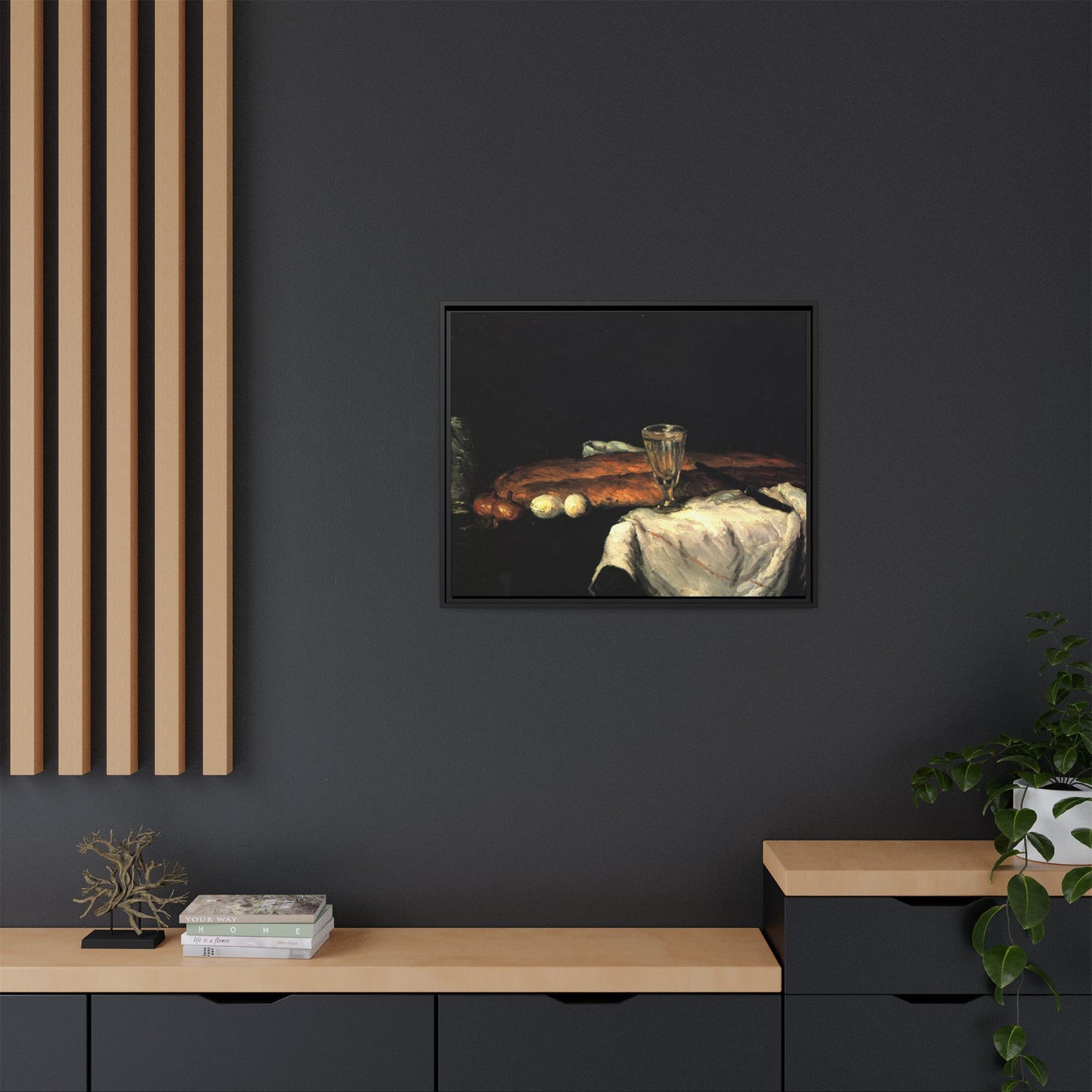 Cézanne, Paul - Still Life with Bread and Eggs (1865) - Matte Canvas, Framed
