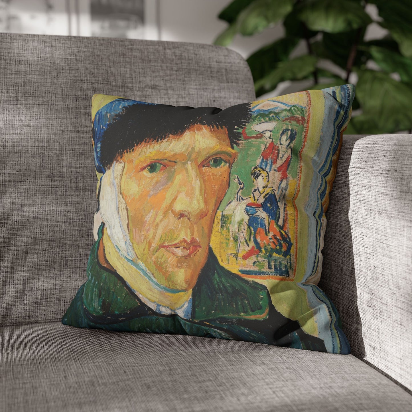 Van Gogh, Vincent - Self Portrait with Bandaged Ear (1889) - Suede Square Pillowcase