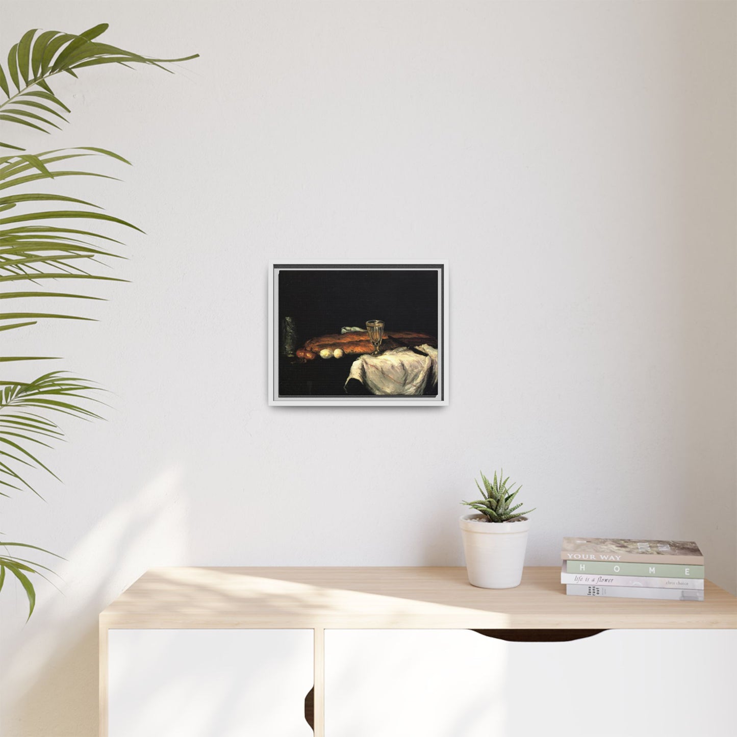 Cézanne, Paul - Still Life with Bread and Eggs (1865) - Matte Canvas, Framed