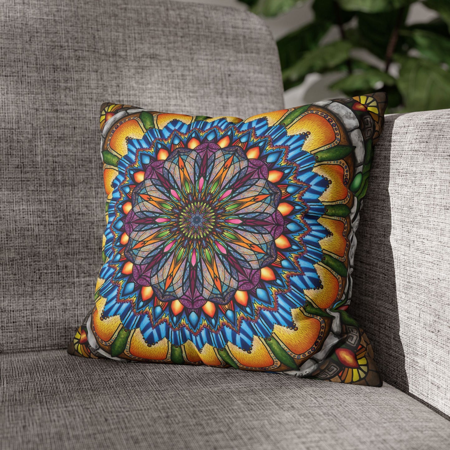Pacio, Adam - Emerald Arrows Mandala - Suede Square Pillowcase